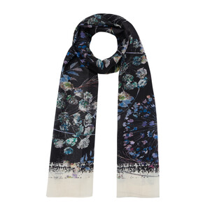 Black Blue Forest Rose Cotton Scarf - Thumbnail