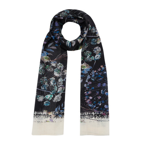 Black Blue Forest Rose Cotton Scarf