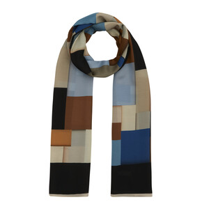 Black Blue Lego Print Cotton Rayon Scarf - Thumbnail