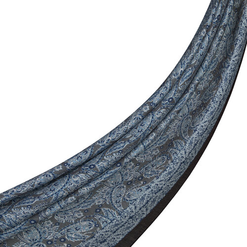 Black Blue Mezopotamya Model 02 Print Tencel Scarf