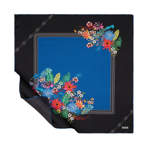 Black Blue Tropical Manage Twill Silk Scarf - Thumbnail