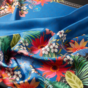 Black Blue Tropical Manage Twill Silk Scarf - Thumbnail