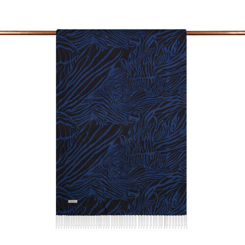 Black Blue Zebra Print Silk Scarf
