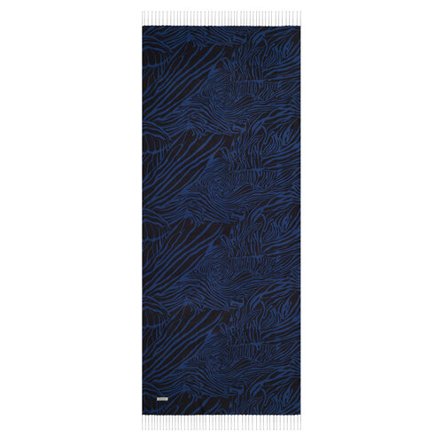 Black Blue Zebra Print Silk Scarf