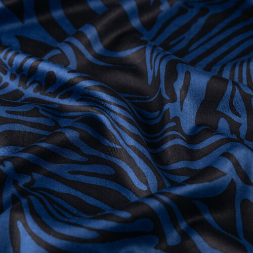 Black Blue Zebra Print Silk Scarf