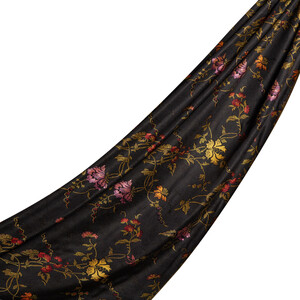 Black Brocade Reversible Prime Silk Scarf - Thumbnail