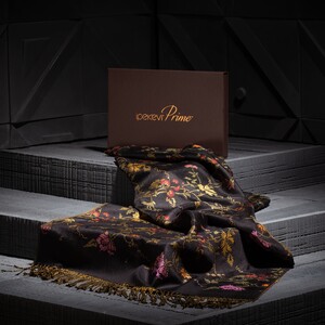 Black Brocade Reversible Prime Silk Scarf - Thumbnail