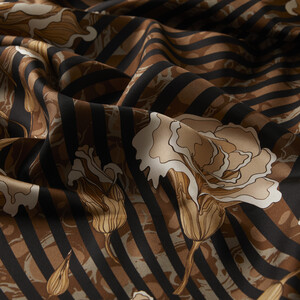 ipekevi - Black Brown Lisianthus Twill Silk Scarf (1)