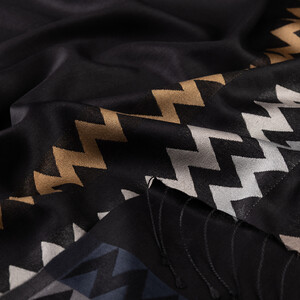 Black Brown Zigzag Silk Scarf - Thumbnail
