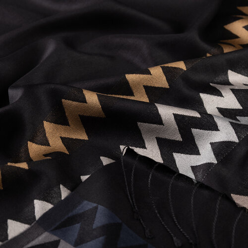 Black Brown Zigzag Silk Scarf