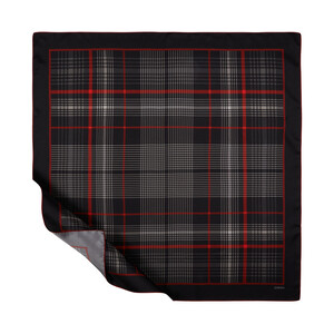 Black Burgundy Castle Plaid Silk Twill Scarf - Thumbnail