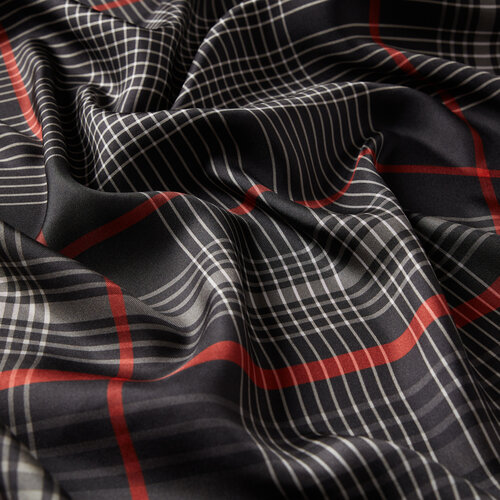 Black Burgundy Castle Plaid Silk Twill Scarf