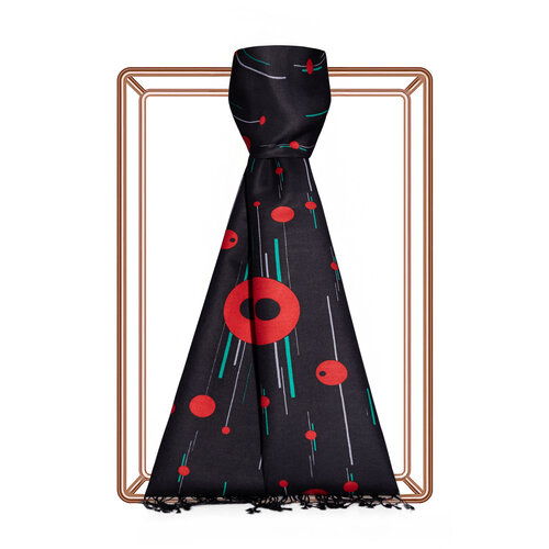 Black Burgundy Cosmic Traces Print Silk Scarf