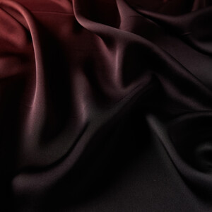 Black Burgundy Gradient Satin Silk Scarf - Thumbnail