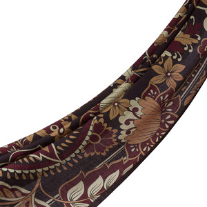 Black Burgundy Royal Ivy Pattern Tencel Scarf - Thumbnail