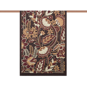 Black Burgundy Royal Ivy Pattern Tencel Scarf - Thumbnail