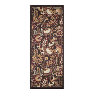 Black Burgundy Royal Ivy Pattern Tencel Scarf - Thumbnail