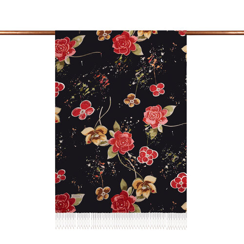 Black Burgundy Summer Garden Print Silk Scarf