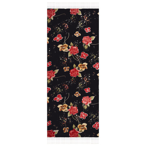 Black Burgundy Summer Garden Print Silk Scarf