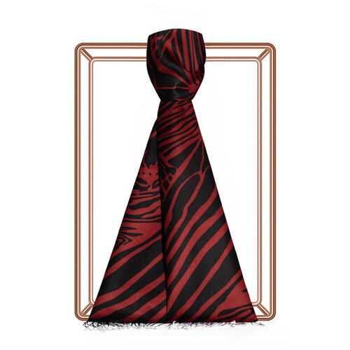 Black Burgundy Zebra Print Silk Scarf