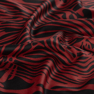 Black Burgundy Zebra Print Silk Scarf - Thumbnail