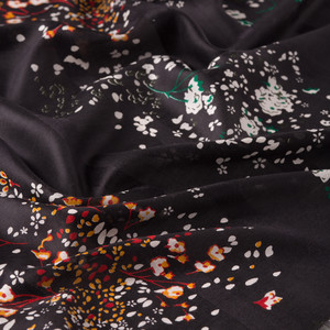 Black Celebration Print Satin Silk Scarf - Thumbnail