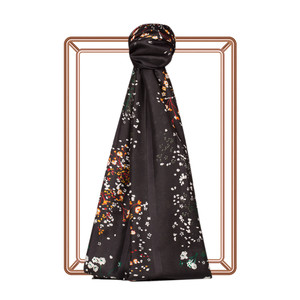 Black Celebration Print Satin Silk Scarf - Thumbnail