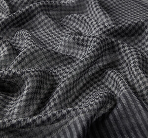 Black Charcoal Mini Houndstooth Print Wool Silk Scarf - Thumbnail
