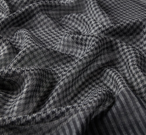 Black Charcoal Mini Houndstooth Print Wool Silk Scarf