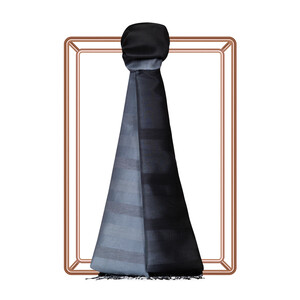 Black Charcoal Mono Striped Gradient Silk Scarf - Thumbnail