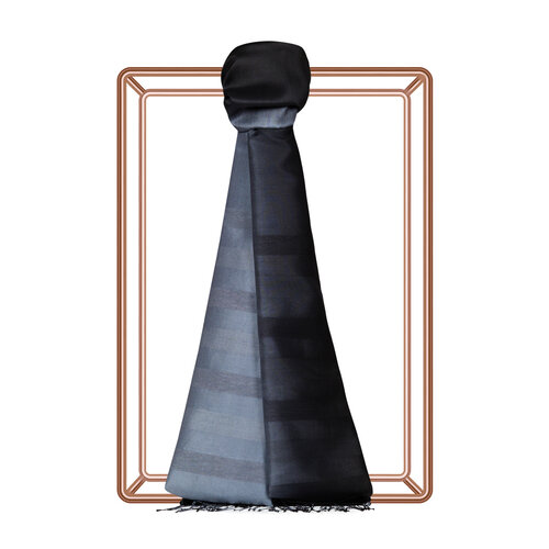 Black Charcoal Mono Striped Gradient Silk Scarf
