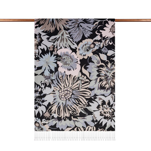 Black Charcoal Nihavent Print Silk Scarf - Thumbnail