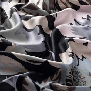 Black Charcoal Nihavent Print Silk Scarf - Thumbnail