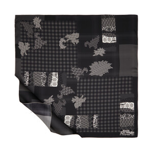 Black Charcoal Nineties Twill Silk Scarf - Thumbnail