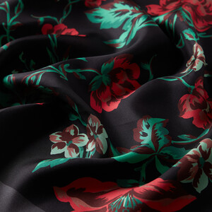 Black Charcoal Queen of the Night Panel Pattern Twill Silk Scarf - Thumbnail