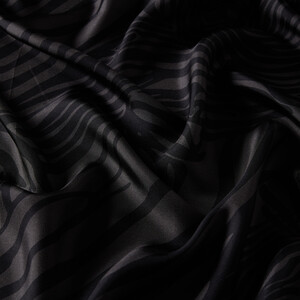 Black Charcoal Zebra Print Silk Twill Scarf - Thumbnail