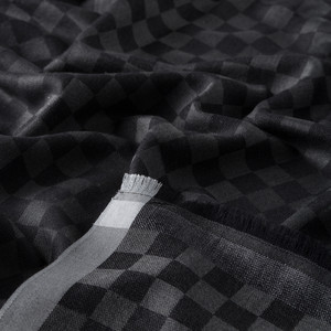 Black Checkered Wool Silk Scarf - Thumbnail
