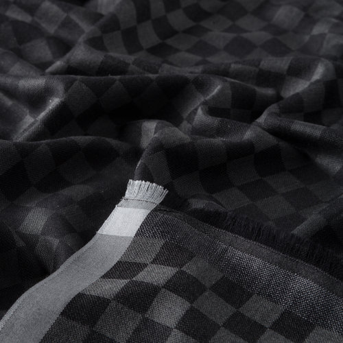 Black Checkered Wool Silk Scarf