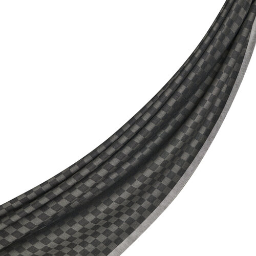 Black Checkered Wool Silk Scarf