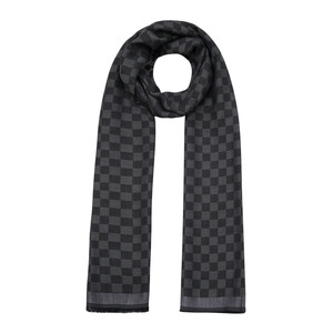 ipekevi - Black Checkered Wool Silk Scarf (1)