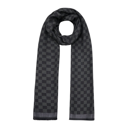 Black Checkered Wool Silk Scarf