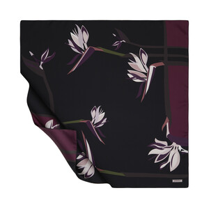 Black Cherry Bird Of Paradasi Flower Twill Silk Scarf - Thumbnail