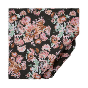 Black Chrysanthemum Print Cotton Scarf - Thumbnail