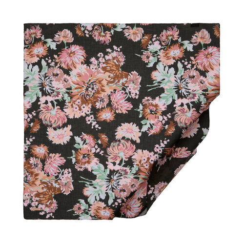 Black Chrysanthemum Print Cotton Scarf 