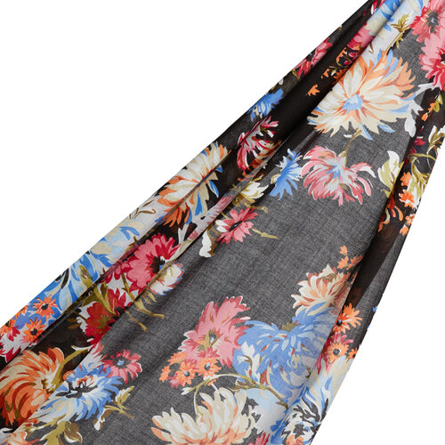 Black Chrysanthemum Print Modal Cotton Scarf