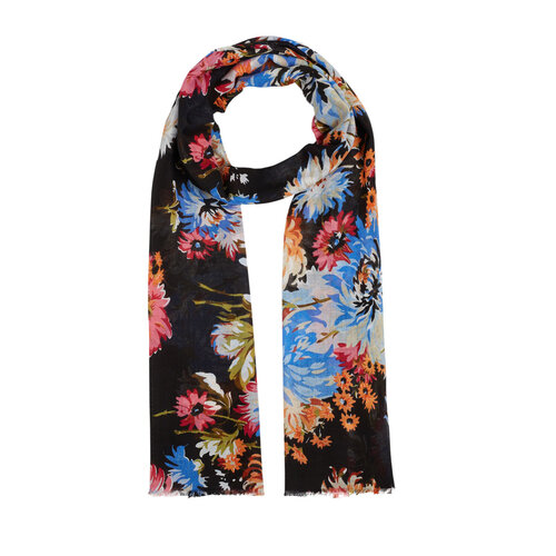 Black Chrysanthemum Print Modal Cotton Scarf