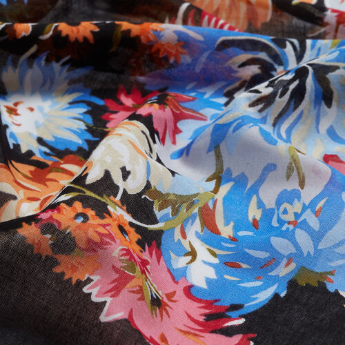 Black Chrysanthemum Print Modal Cotton Scarf