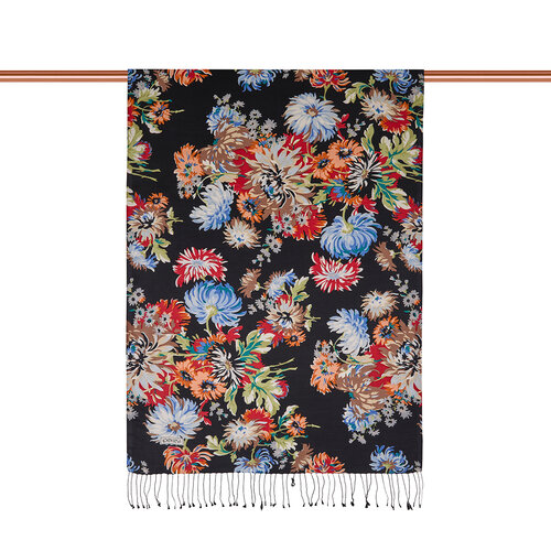 Black Chrysanthemum Print Silk Scarf