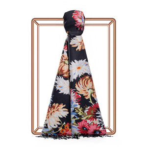 ipekevi - Black Chrysanthemum Print Silk Scarf