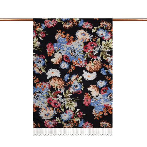 Black Chrysanthemum Print Silk Scarf